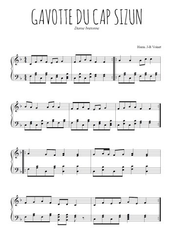 Téléchargez l'arrangement pour piano de la partition de Gavotte du Cap Sizun en PDF